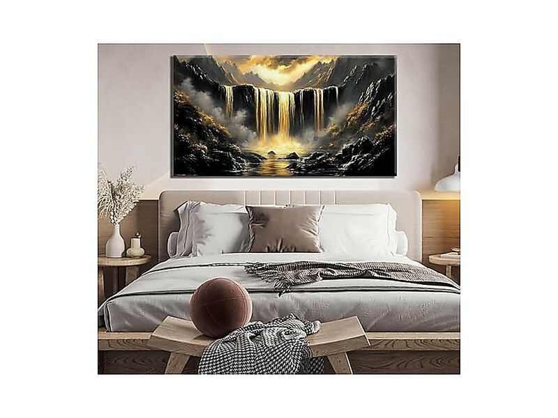 Black Gold Waterfall Canvas Wall Art Abstract Decor Mountain Posters Office Room image number 2