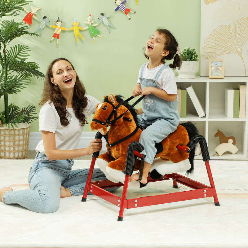 BreeBe Kids Plush Rocking Horse Ride-On with Sound Effects image number 1