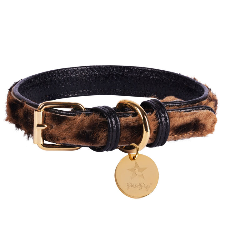 POISEPUP Genuine Leather Dog Collar - Handmade, Adjustable & Soft - Leopard