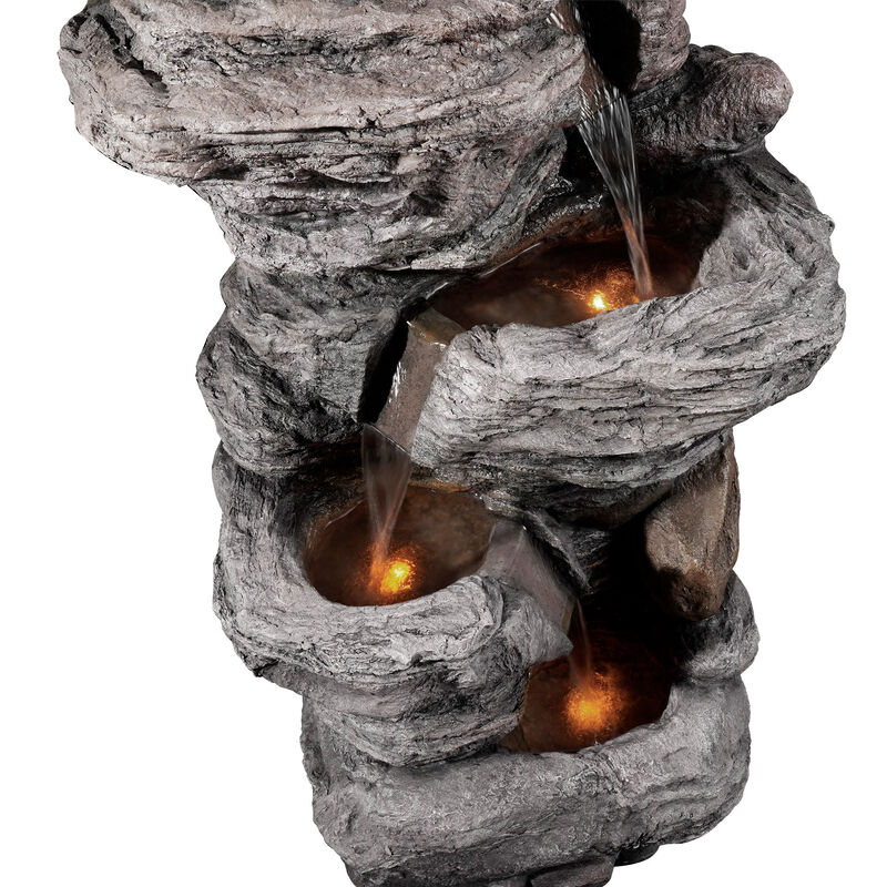 Outdoor Faux Stone 4-Tier Water Fountain with LED, Gray image number 4