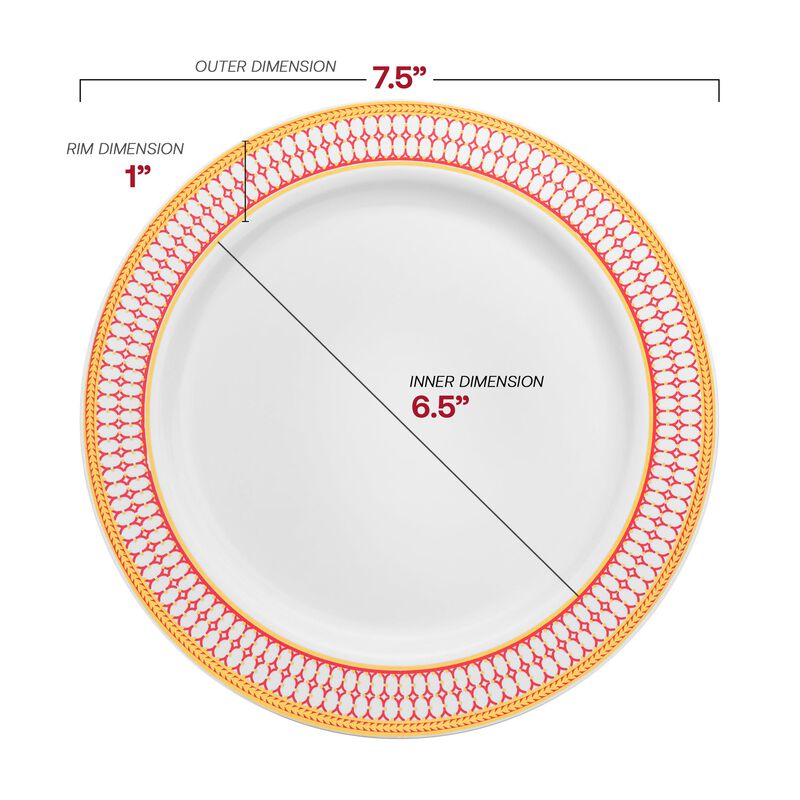 White with Red and Gold Chord Rim Plastic Dinnerware Value Set (40 Sets) image number 3