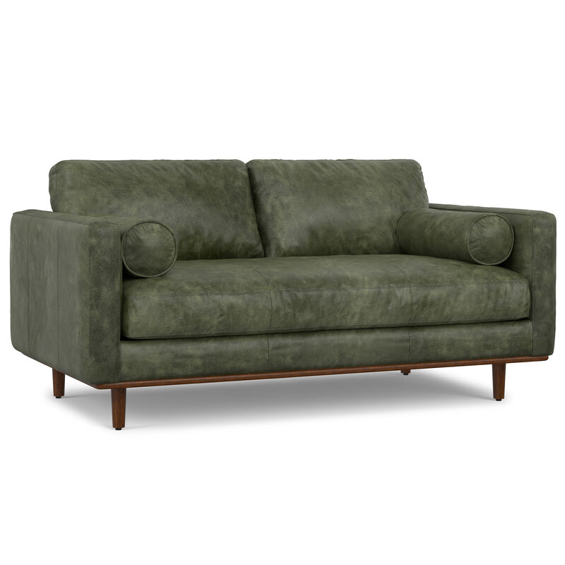Morrison 72-inch Mid-Century Modern Sofa in Moss Green Genuine Leather