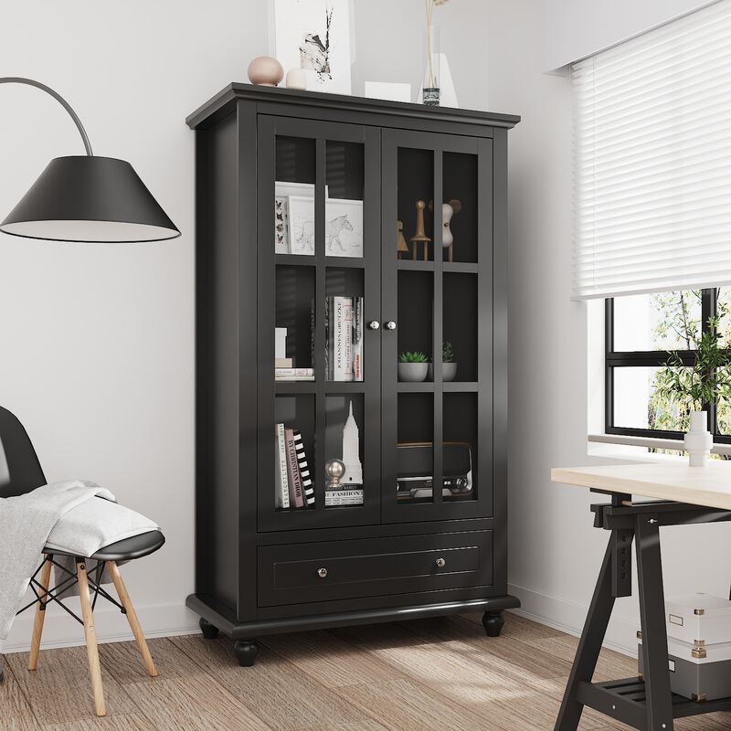 FUFU&GAGA Modern MDF Bookcase with 3 Shelves and Doors (31.5" W x 15.7" D x 55.1" H),Black