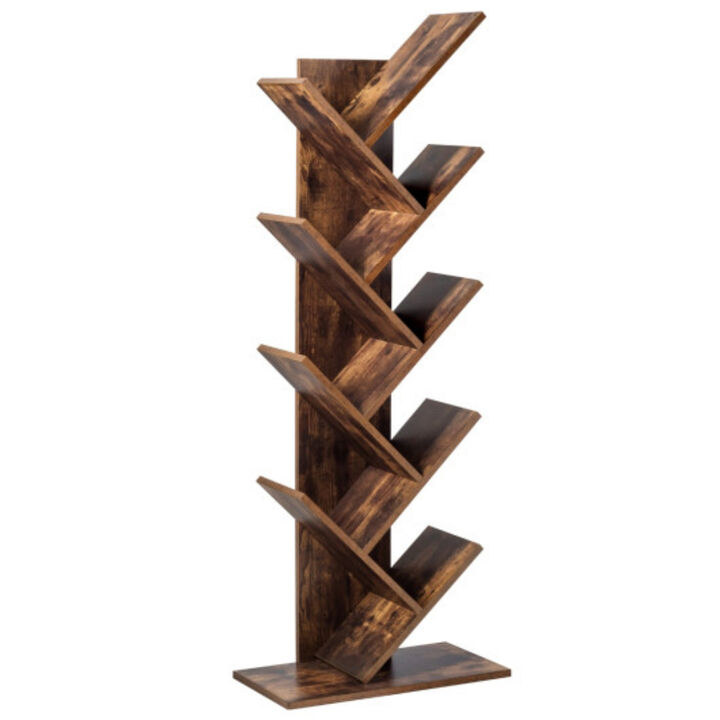 8-Tier Free Standing Tree Bookshelf-Coffee