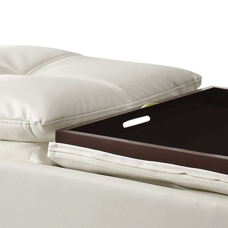Faux Leather Ottoman with Reversible Tray Tops, White-Benzara