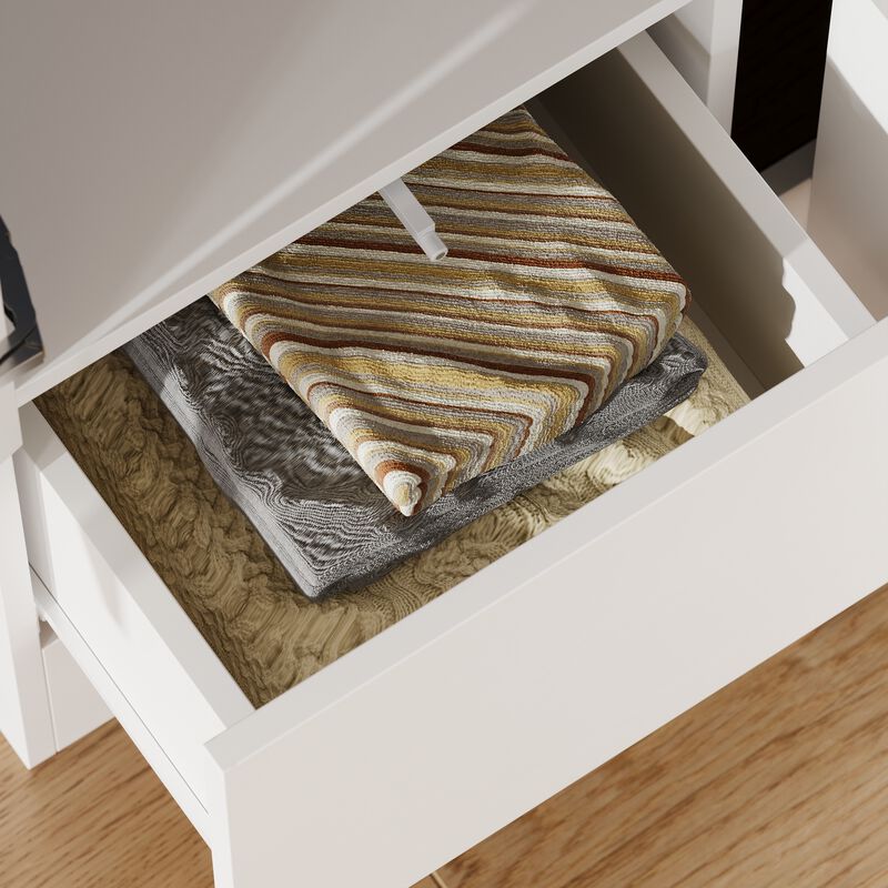 FUFU&GAGA Modern White L-Shaped Wardrobe with Large Storage, Doors & Top Cabinets with Golden Handles, Drawers, PB with Laminate Finish (35.4 in. W x 35.4 in. D x 94.5 in. H)