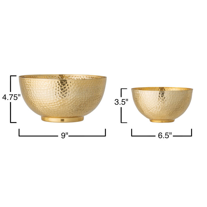 Gold Hammered Metal Bowls, Set of 2