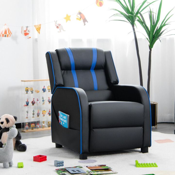 Hivvago Kids Recliner Chair with Side Pockets and Footrest-Blue