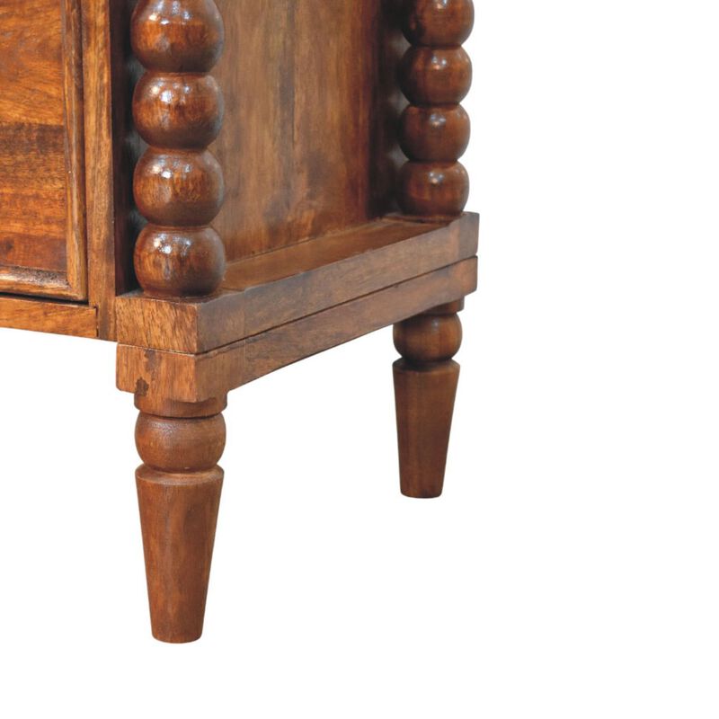 Artisan Furniture Solid Wood Spindle Beaded Bedside Table,2 Drawers, Brown image number 6
