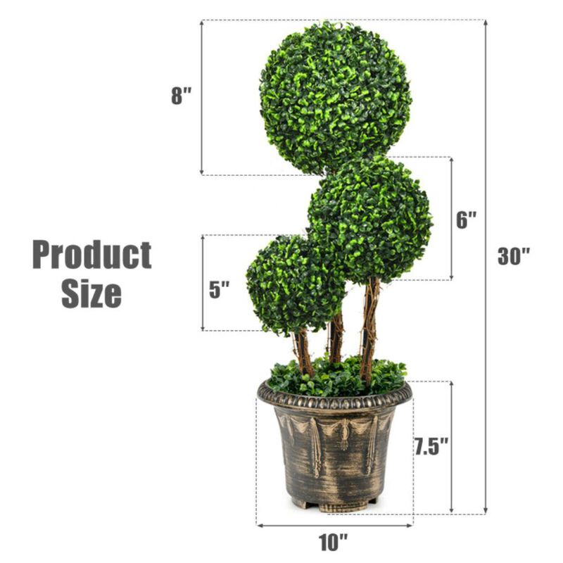 Hivvago 30 Inch Artificial Topiary Triple Ball Tree Indoor and Outdoor UV Protection
