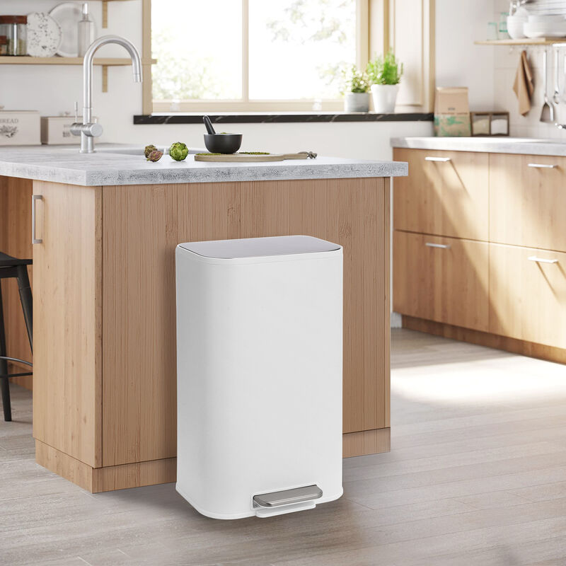 Modern Stainless Steel Trash Can, Soft Close Lid, Step Pedal, Removable Inner Bucket, Rectangular Durable Design image number 6
