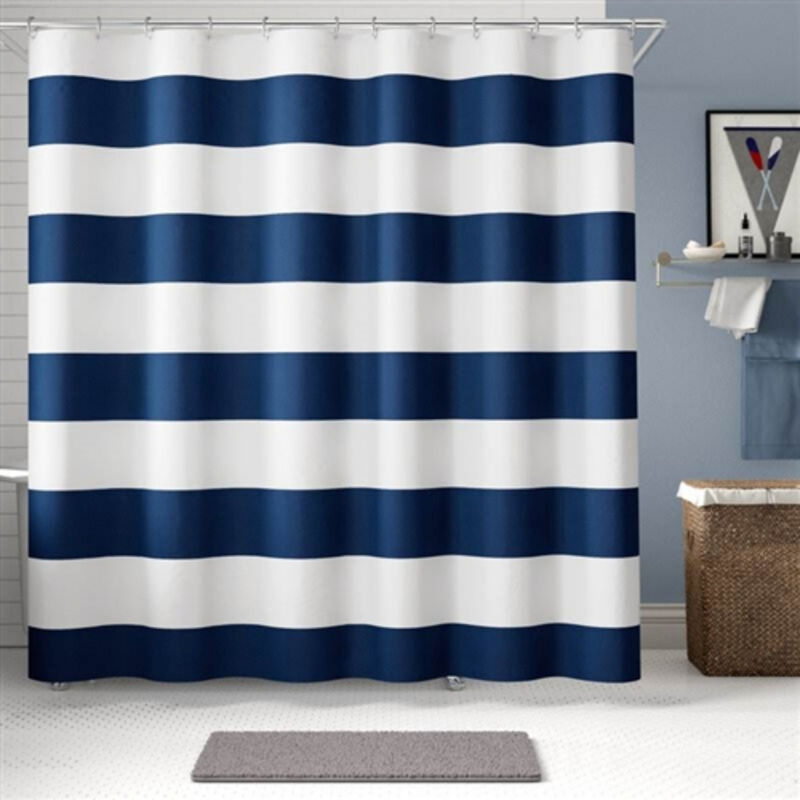 Ocean Striped Shower Curtain Polyester Fabric for Bathroom Refresh