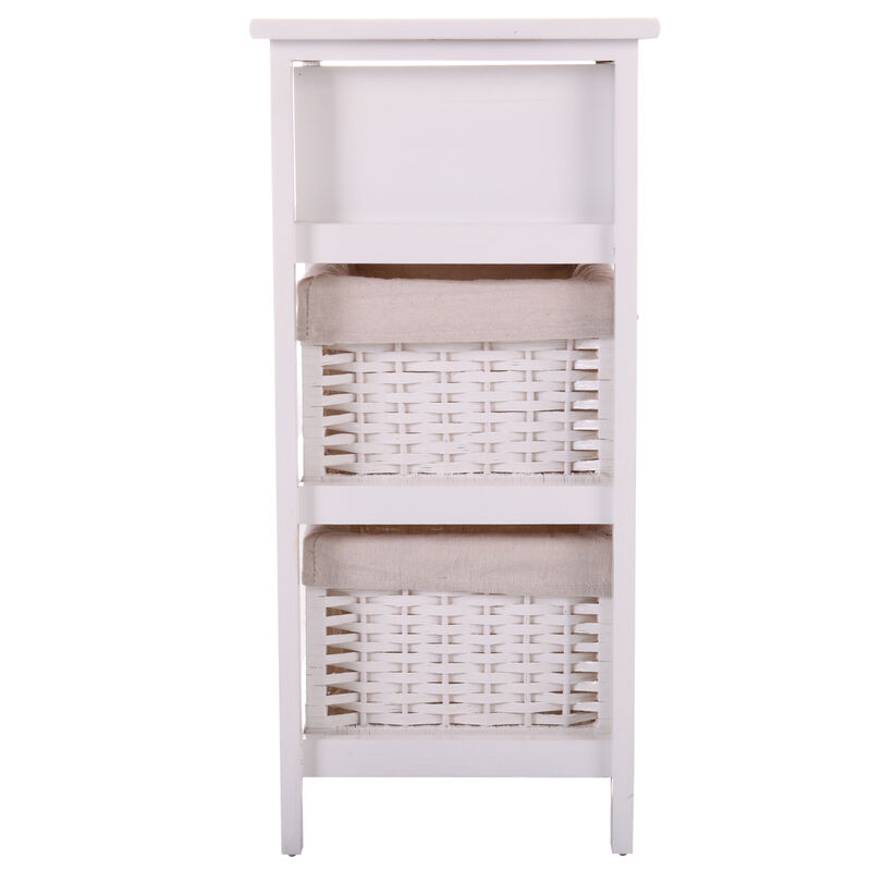 One Drawer Nightstand with Two Removable Baskets, Storage Bedside Table, Modern End Table with Tall Legs, Indoors, White image number 7