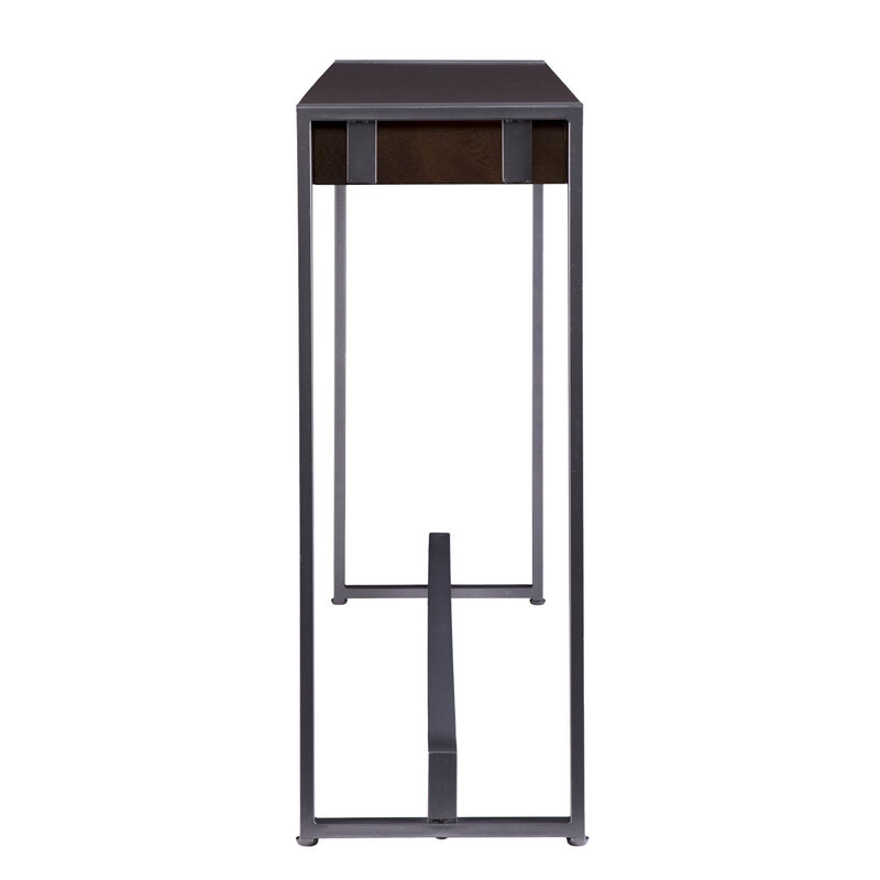 HomeRoots 54" Dark Brown and Gunmetal Wood and Metal Sled Console Table image number 2