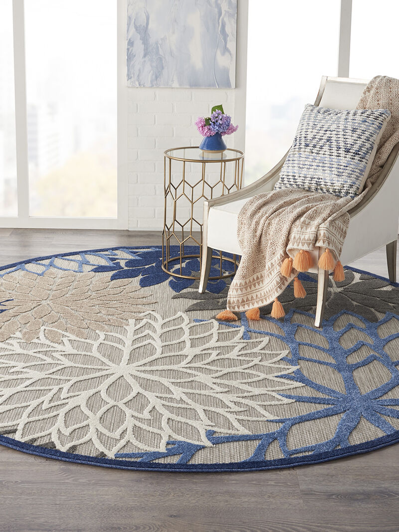 Aloha ALH05 Blue/Multicolor 7'10" x Round Rug