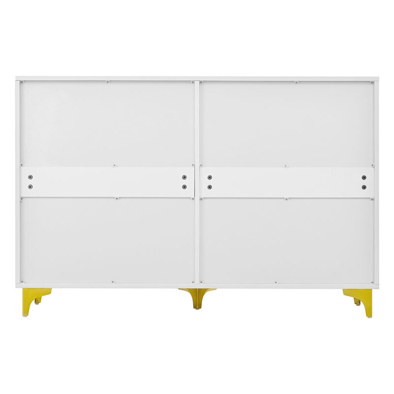 47" White 6 Drawer Dresser with Gold Handles & Legs image number 7