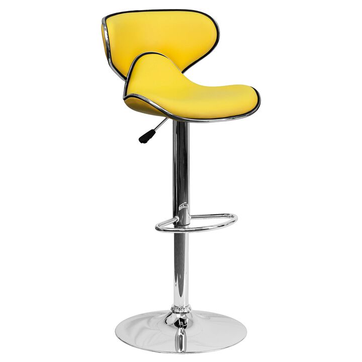 Flash Furniture Devin Contemporary Cozy Mid-Back Yellow Vinyl Adjustable Height Barstool with Chrome Base