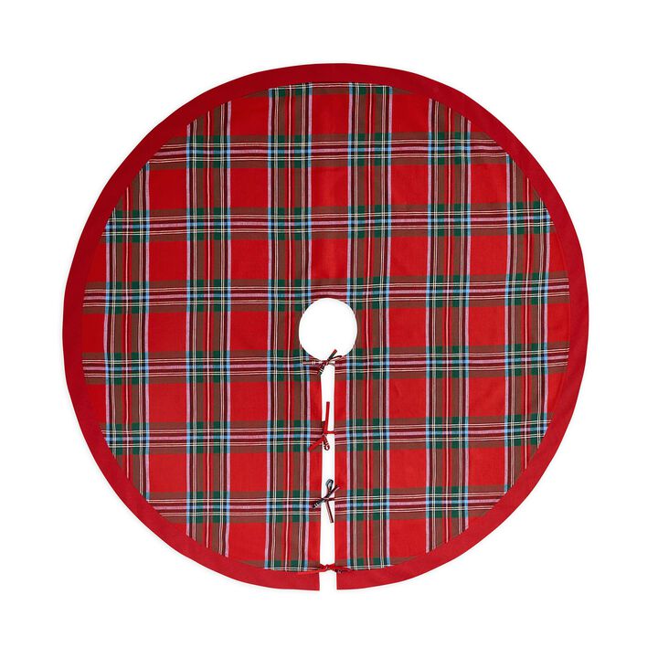 Solino Home 100% Pure Linen Madras Holiday Plaid - Plaid Linen Christmas Tree Skirt