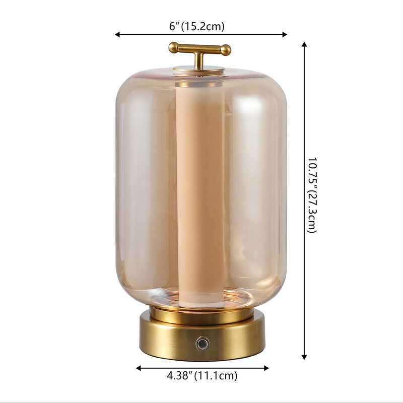 Milou 10.75" Vintage Glam Lantern Rechargeable/Cordless Dimmable Integrated LED Table Lamp with Touch Sensor