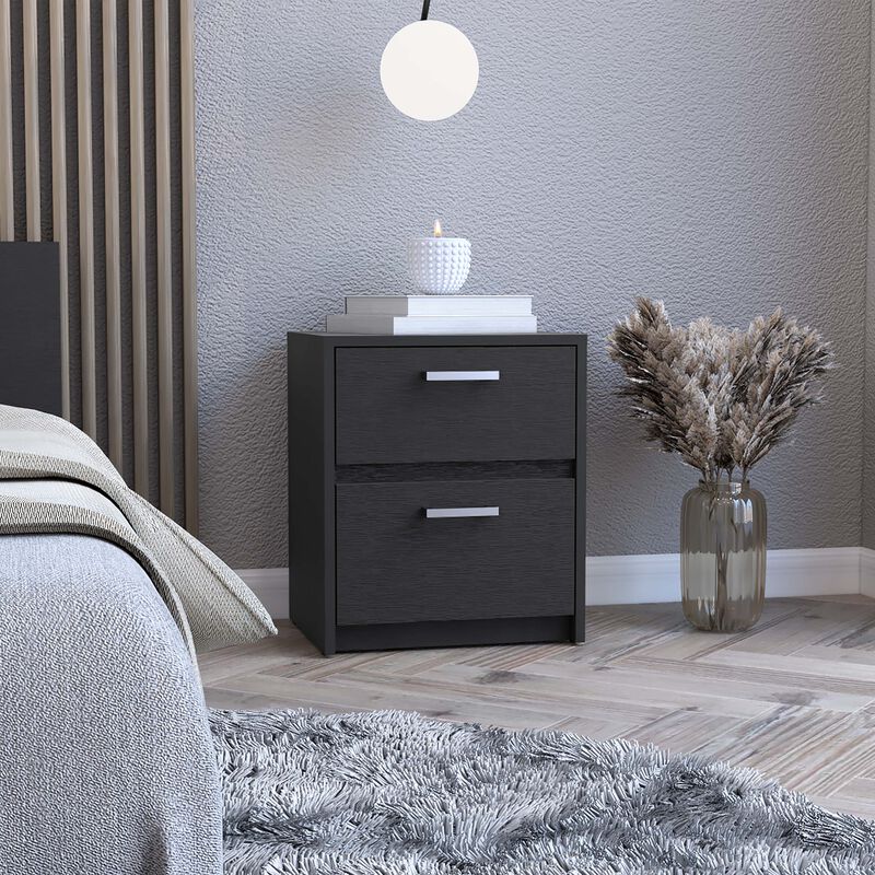 Streamdale Trivor 2 Drawers Nightstand, Metal Handles - Black