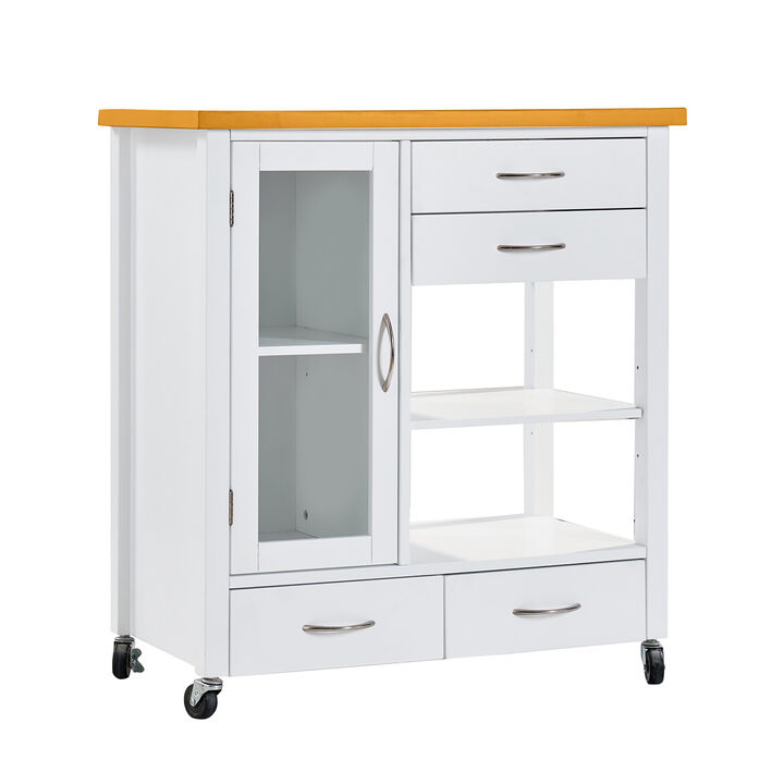 ELEMENT ACE Versatile Rolling Kitchen Island Cart with Drawers and Glass Door Cabinet