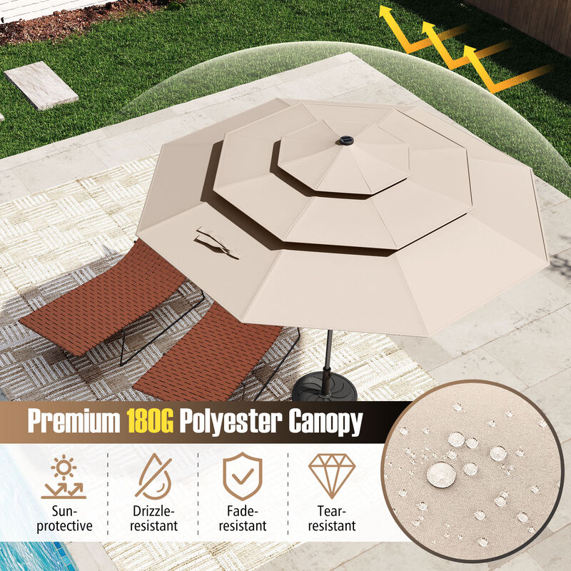 Solar Patio Umbrella with 32 LED Lights 3-Tier Vented Top