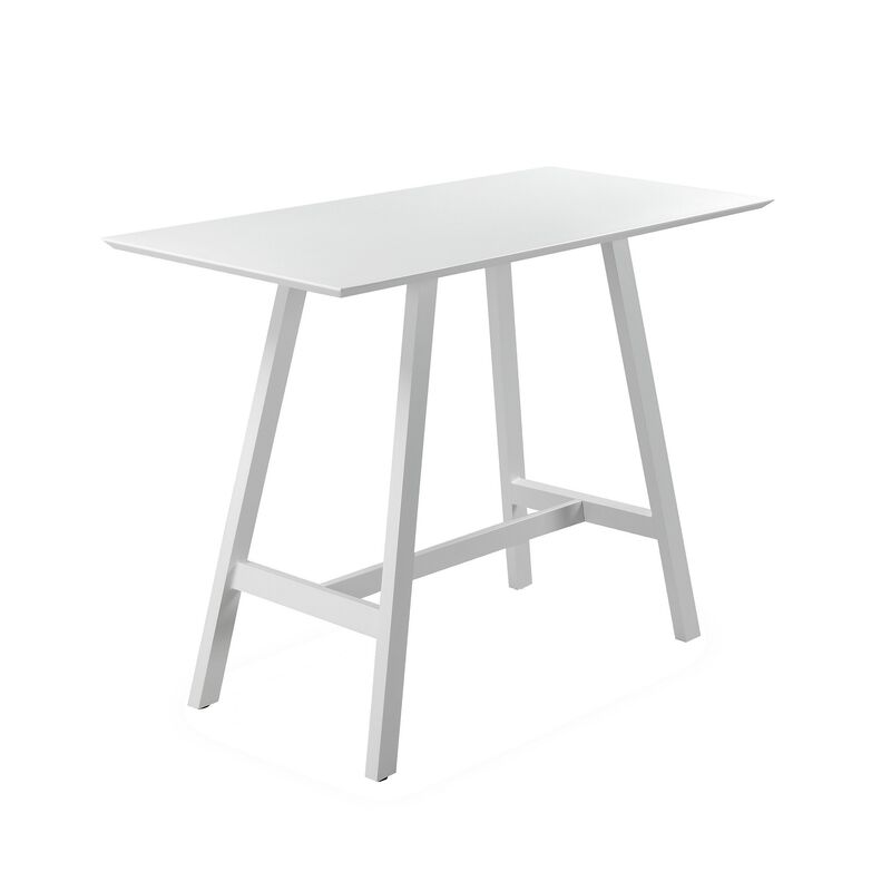 Keli 43 Inch Bar Table, Classic White Aluminum Frame, Rectanglular Top - Benzara