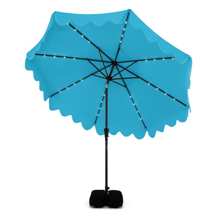 10 FT Outdoor Patio Umbrella with Solar LED Lights and Weighted Base-Beige