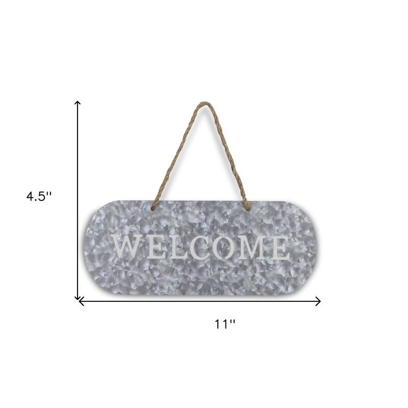 HomeRoots 5" X 11" Gray Handcrafted Welcome Galvanized Metal Wall Decor image number 6