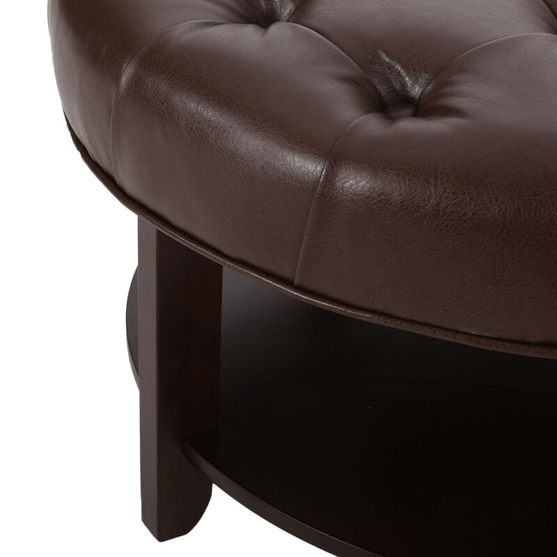 Merax PU Leather Round Ottoman for Living Room