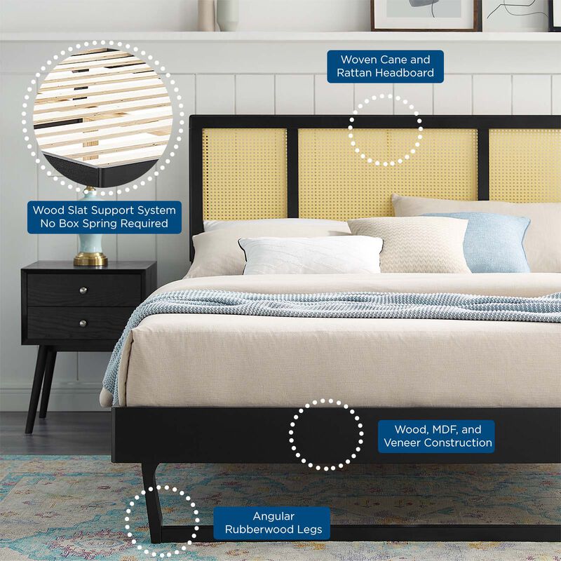 Modway - Kelsea Cane and Wood Full Platform Bed with Angular Legs image number 7