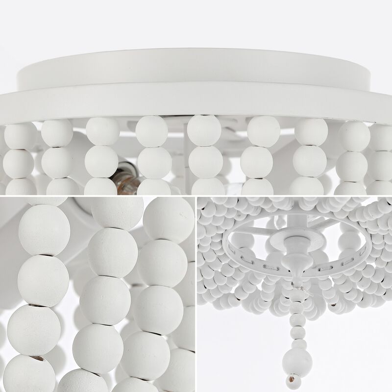 Allison 2-Light Shabby Chic Farmhouse Wood Beaded/Metal LED Flush Mount