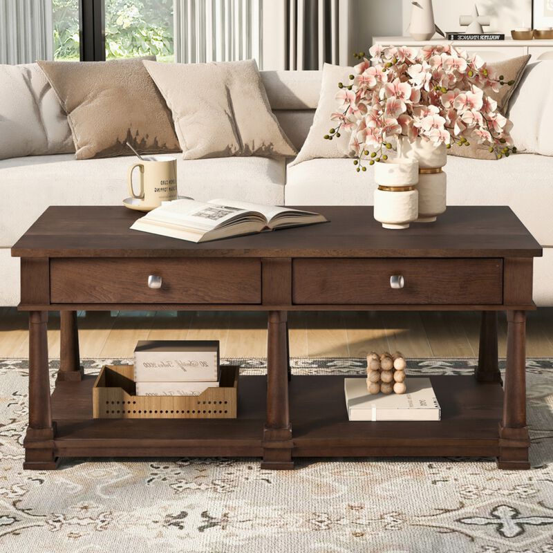 Grordo Farmhouse Wooden Coffee Table image number 3