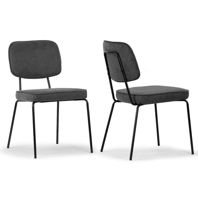 Glamour Home Set of 2 Aven Gray Fabric Dining Chair with Black Metal Legs