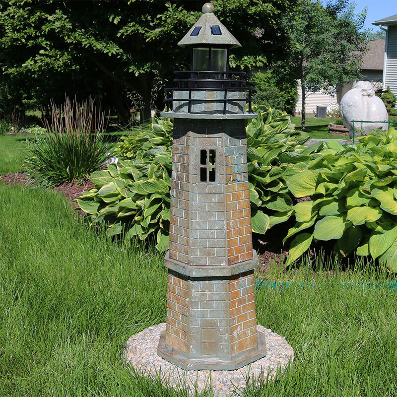 Sunnydaze 35 in Resin and Stone Solar LED Lighthouse Nautical Statue image number 2