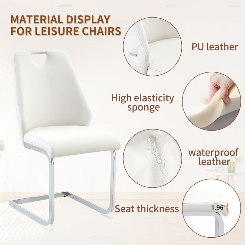 Set of 2 PU Leather Dining Chairs, High Back Upholstered Dining Chair with Ring Pull Handle, Modern Rectangular Back Dining Chair image number 4