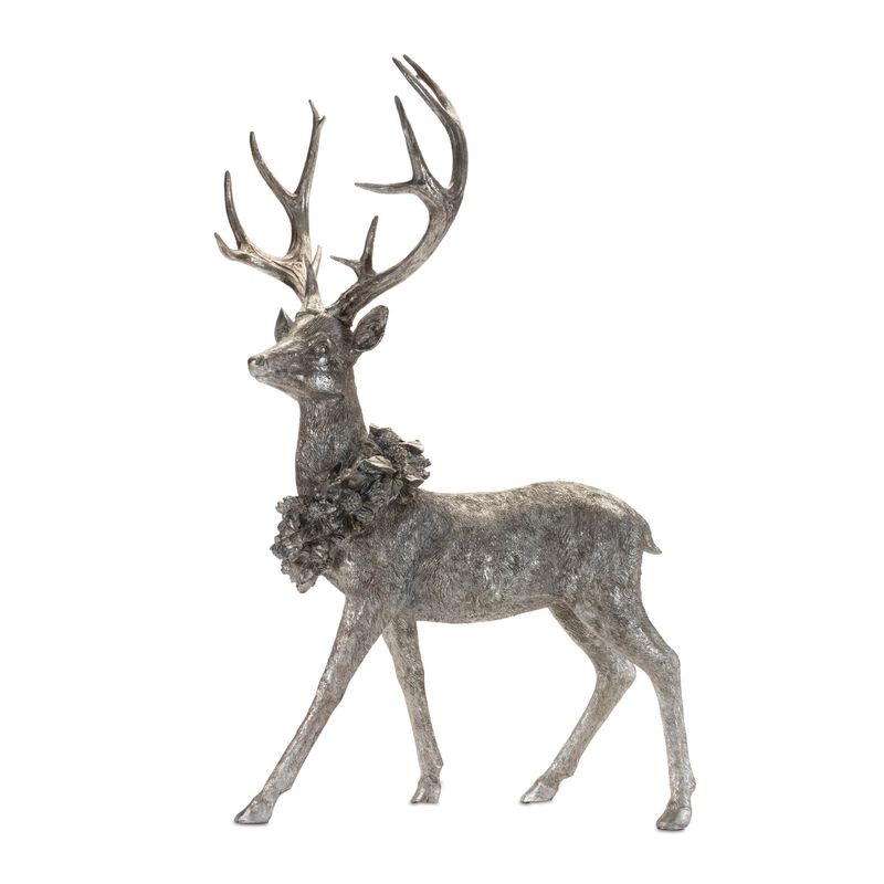 Christmas Deer Figurines (2-Piece Set) – Rustic Holiday Reindeer Decorations for Tabletop and Home Accents