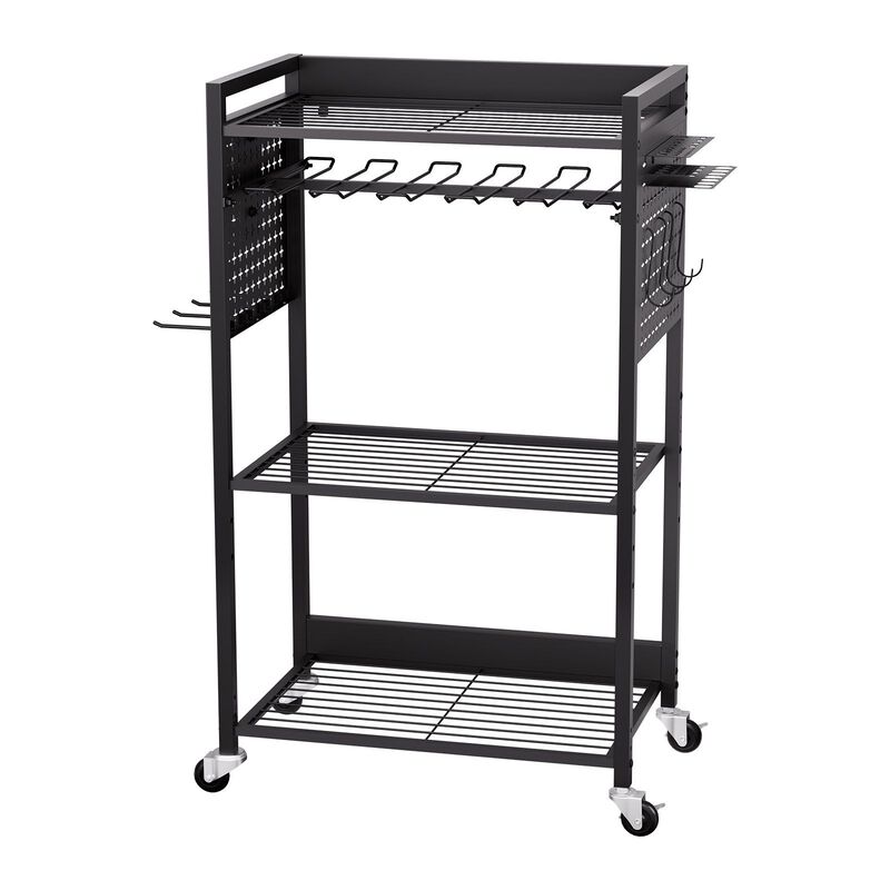 Heavy Duty 4-Tier Rolling Workshop Tool Cart with Drill Holder and Storage Shelves-Black image number 3
