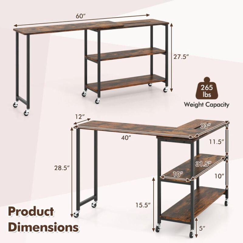 Hivvago Patented Large 360-Degree Free Rotating Sofa Side Table with Wheels and Storage Shelf