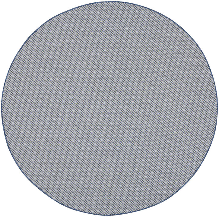 HomeRoots 6' Ivory And Blue Round Geometric Indoor Outdoor Area Rug