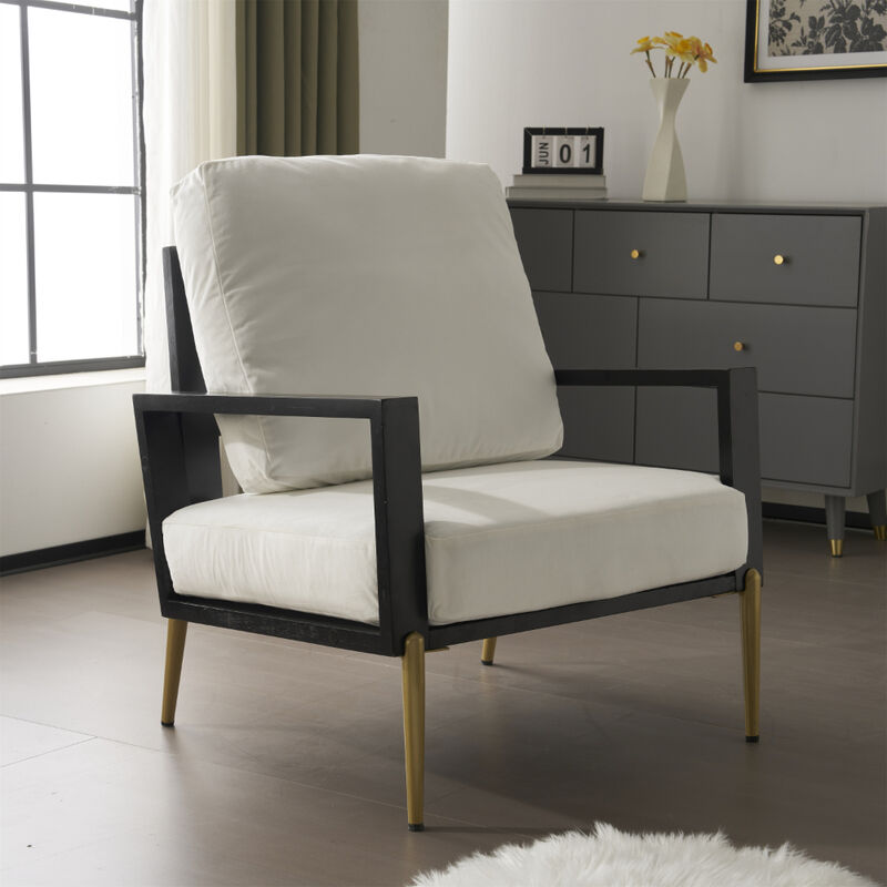 Modern Upholstered Armchair with Metal Legs and Sturdy Rubberwood Frame