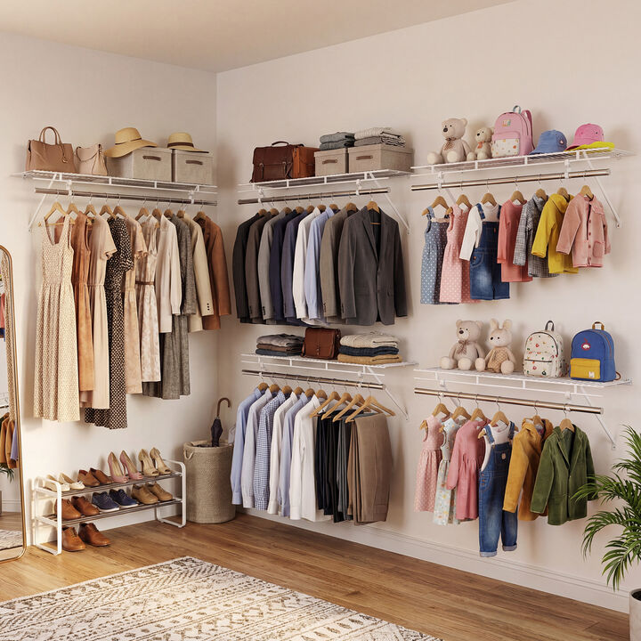 Metal Wire Closet Shelving Kit with Wall Mounted Storage Shelves