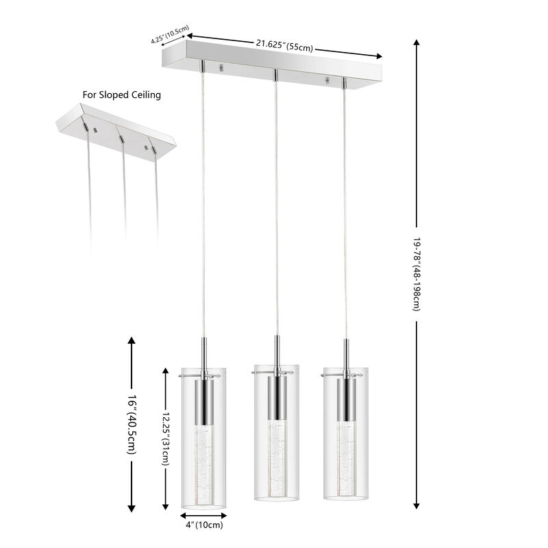 Mium 21.63" 3-Light Modern Style Iron/Crystal/Glass Integrated LED Linear Pendant