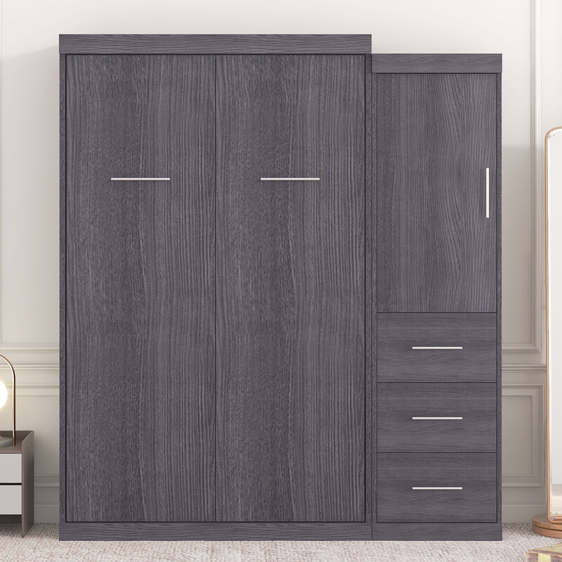Whisen Murphy Bed with Wardrobe and Drawers, Storage Bed, can be Folded into a Cabinet