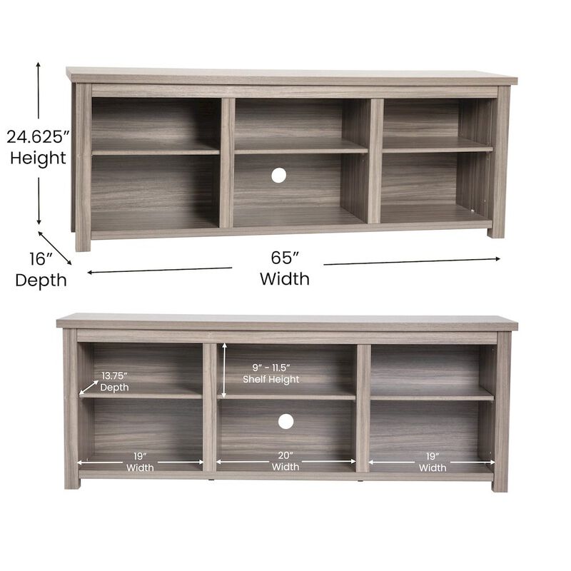 Flash Furniture Farmhouse TV Stand up to 80" TVs - 65" Engineered Wood in Gray Wash Oak Finish image number 1