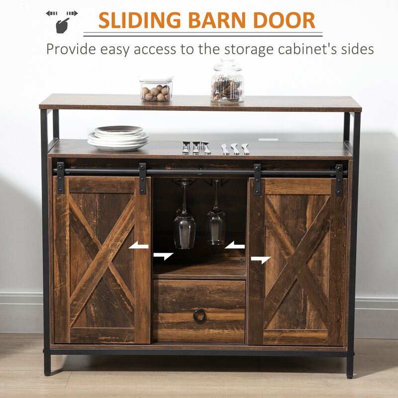 Rustic Brown Buffet: Industrial Sideboard with Sliding Barn Doors