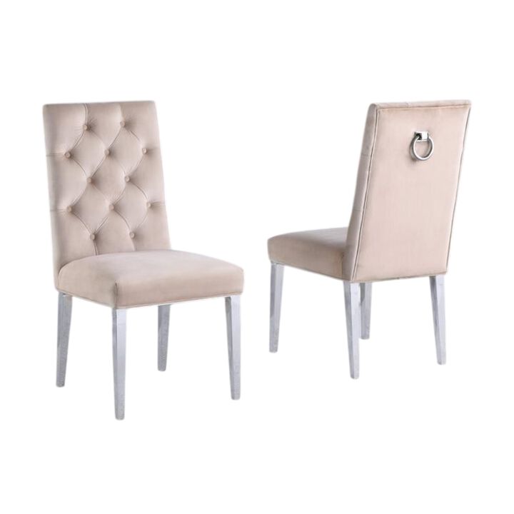 Velvet Tufted Side Chair Set of 2, Beige