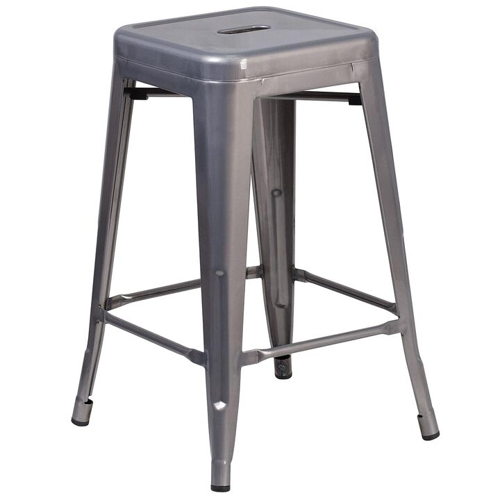 Flash Furniture Lincoln 24'' High Backless Clear Coated Metal Indoor Counter Height Stool with Square Seat