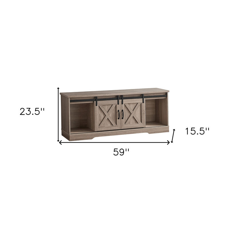 HomeRoots 59" Deep Taupe Cabinet Enclosed Storage TV Stand image number 3