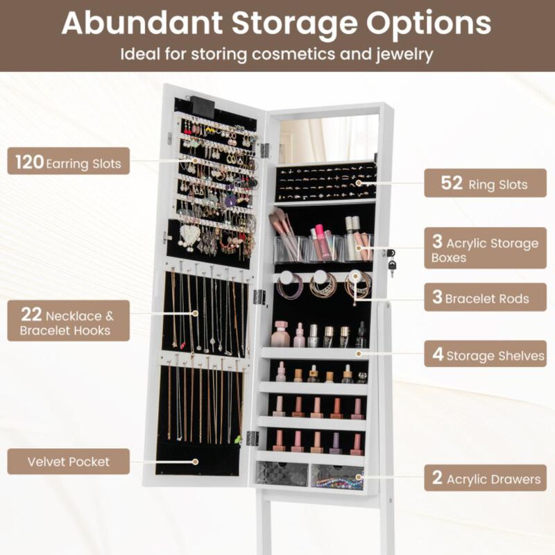 Hivvago Mirror Jewelry Cabinet with 20 Warm Lights and 4 Tilt Angles